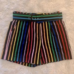 🌈 High Waisted Belted Rainbow Multi Colored Black Shorts — Pride Perfect!